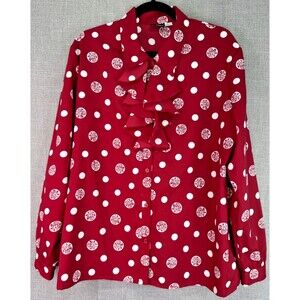 Pyke Ltd. Vintage 80's Long Sleeve Button Down Blouse Polka Dot Floral Size XL